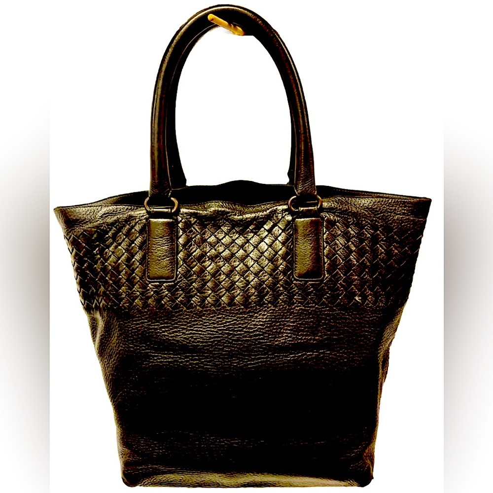 Bottega Veneta Vintage Intrecciato Leather Tote Dark Brown.